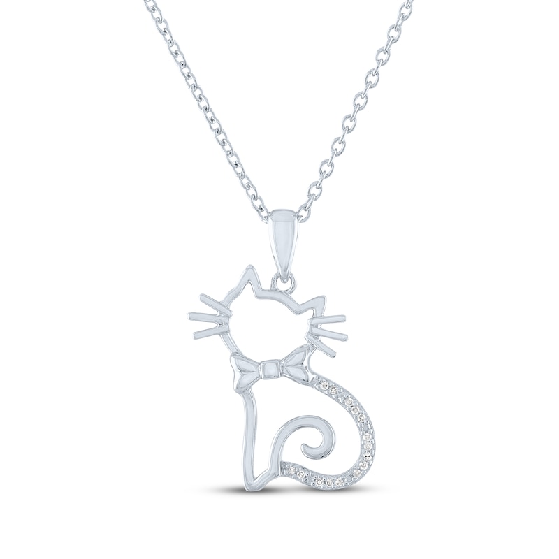 Main Image 2 of Gift Boxed Cat Silhouette Diamond Accent Necklace Sterling Silver 18"