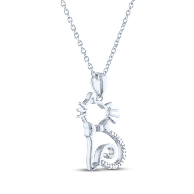 Main Image 3 of Gift Boxed Cat Silhouette Diamond Accent Necklace Sterling Silver 18"