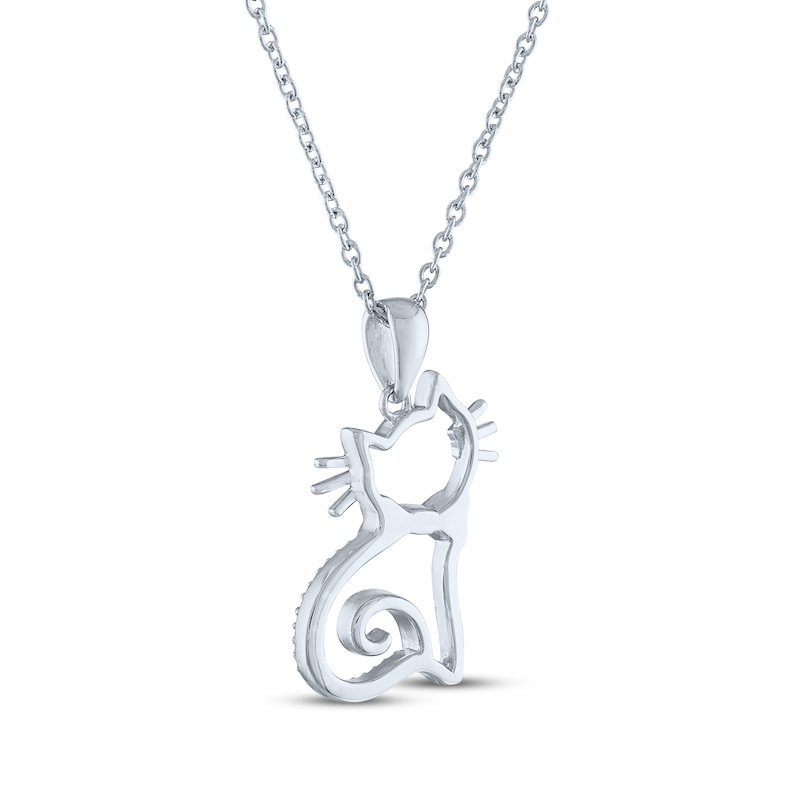 Main Image 4 of Gift Boxed Cat Silhouette Diamond Accent Necklace Sterling Silver 18"