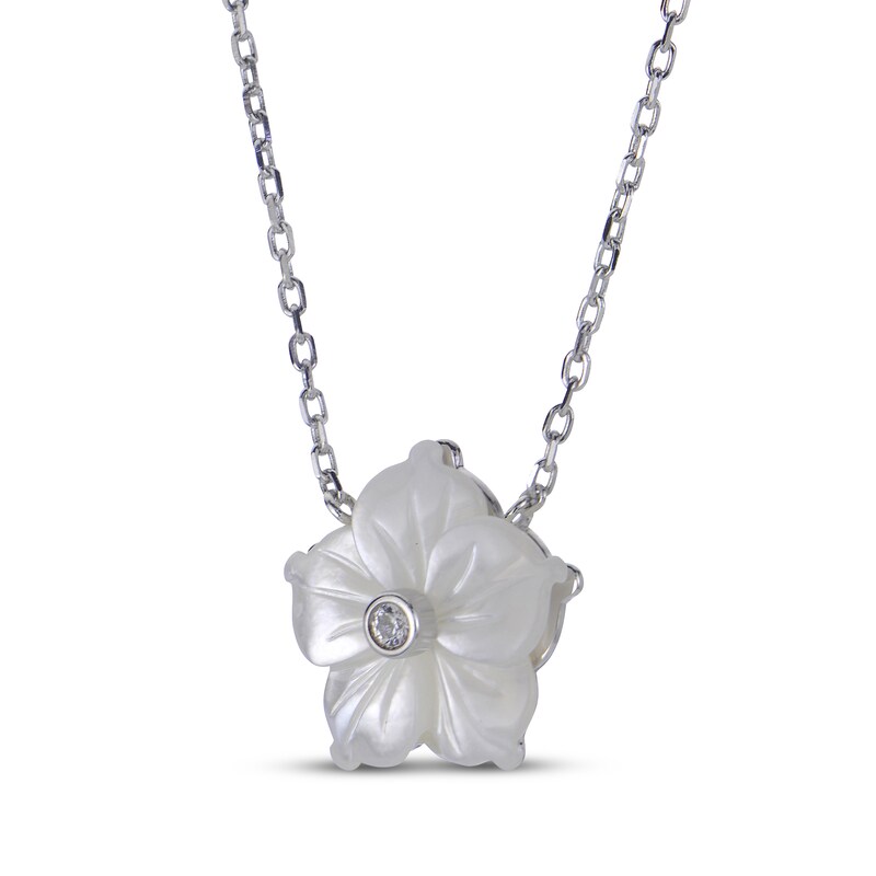 Main Image 2 of White Lab-Created Sapphire & Mother-of-Pearl Flower Necklace Sterling Silver 18"