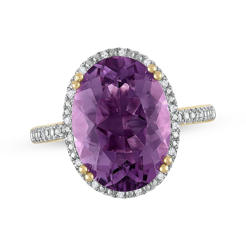 Main Image 1 of Oval-Cut Amethyst & Diamond Halo Ring 1/15 ct tw 14K Yellow Gold