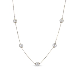 Cultured Pearl Station Necklace 14K Yellow Gold 18"