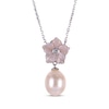 Thumbnail Image 1 of Pink Mother-of-Pearl, Cultured Pearl & White Lab-Created Sapphire Flower Necklace Sterling Silver 18"