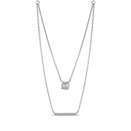 Cultured Pearl & White Lab-Created Sapphire Layered Necklace Sterling Silver 18"