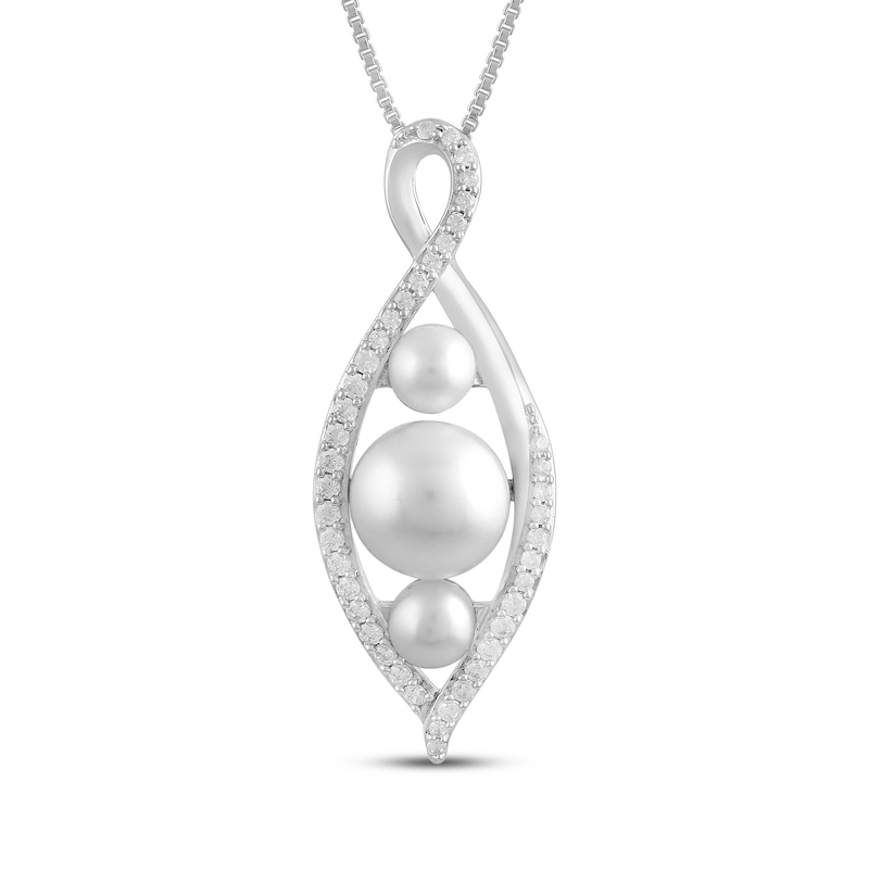 Main Image 1 of Cultured Pearl & Diamond Infinity Necklace 1/5 ct tw Sterling Silver 18"