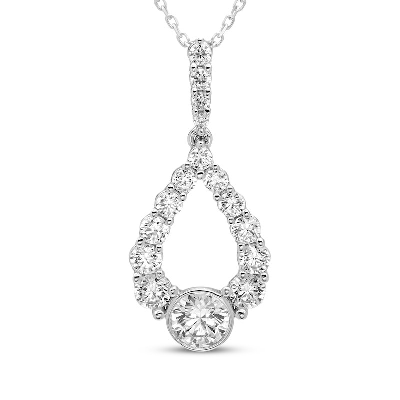 Main Image 1 of Milestones Diamond Teardrop Dangle Necklace 2 ct tw 10K White Gold 18"