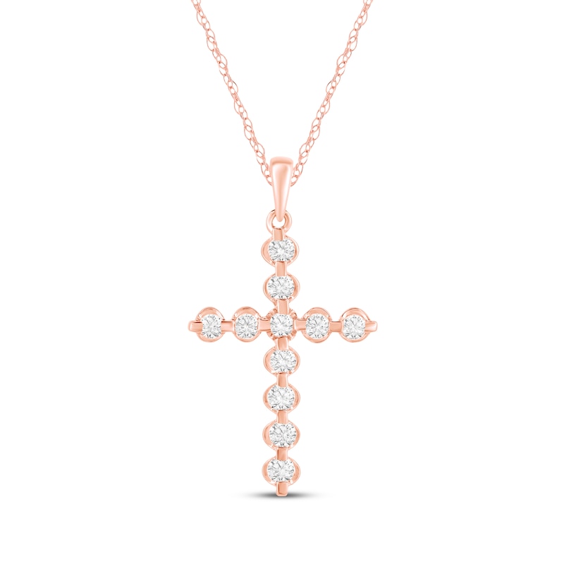 Main Image 1 of Diamond Cross Necklace 1/2 ct tw 10K Rose Gold 18"