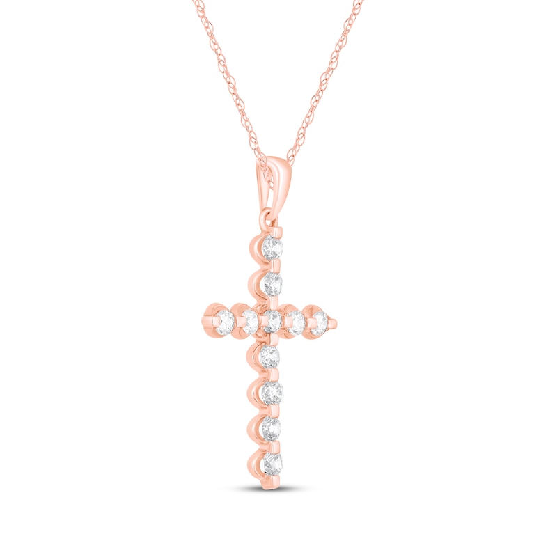 Main Image 2 of Diamond Cross Necklace 1/2 ct tw 10K Rose Gold 18"
