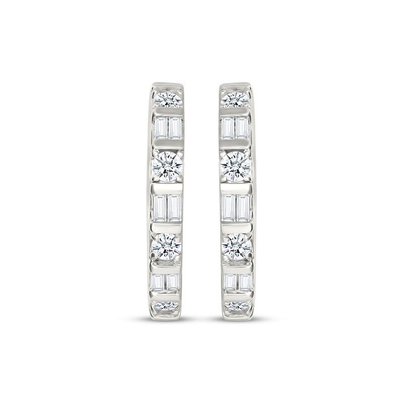 Main Image 2 of KAY Lab-Grown Diamonds Baguette & Round-Cut Hoop Earrings 1 ct tw 10K White Gold