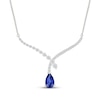 Thumbnail Image 1 of Pear-Shaped Blue Lab-Created Sapphire & White Lab-Created Sapphire Chevron Drop Necklace Sterling Silver 18"