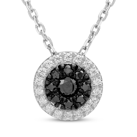 Black & White Diamond Halo Necklace 1/5 ct tw 10K White Gold 18"