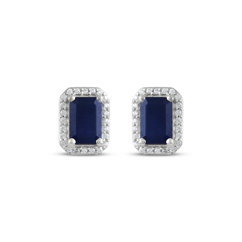 Main Image 2 of Octagon-Cut Natural Blue Sapphire & Diamond Stud Earrings 1/8 ct tw 14K White Gold