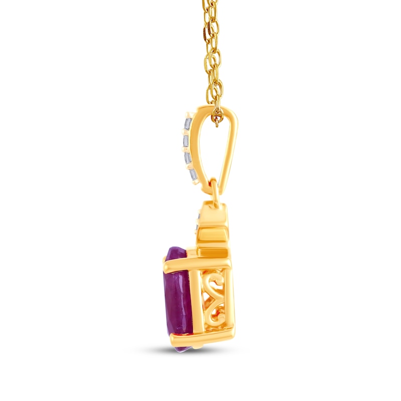 Main Image 2 of Oval-Cut Natural Ruby & Diamond Drop Necklace 1/20 ct tw 14K Yellow Gold 18"