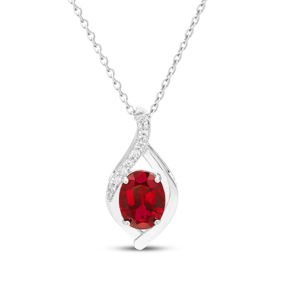 Oval-Cut Lab-Created Ruby & White Lab-Created Sapphire Necklace Sterling Silver 18"