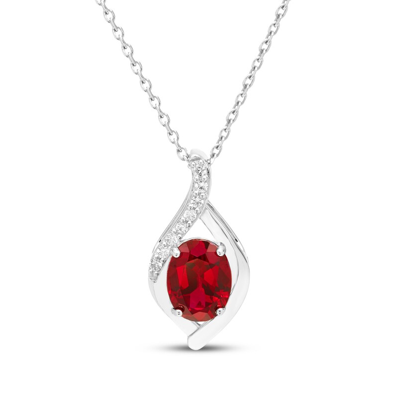 Main Image 1 of Oval-Cut Lab-Created Ruby & White Lab-Created Sapphire Necklace Sterling Silver 18"