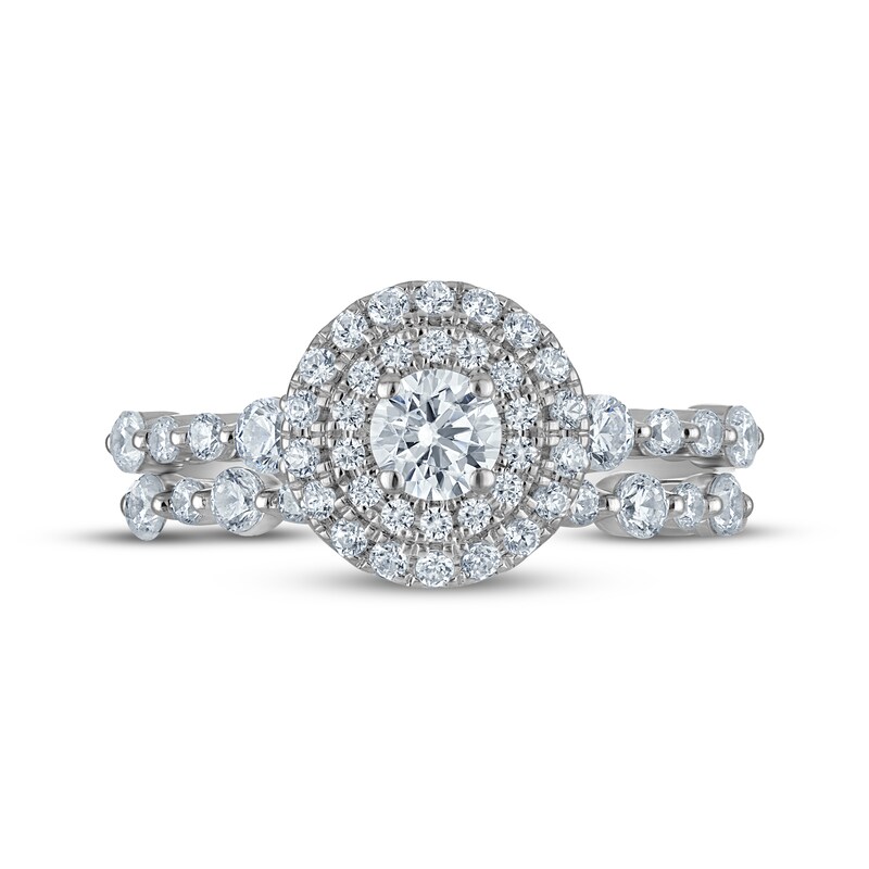 Main Image 3 of Adore Round-Cut Diamond Double Halo Bridal Set 7/8 ct tw 10K White Gold