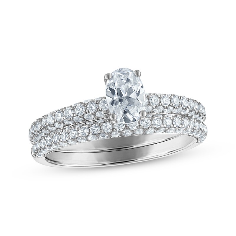 Main Image 1 of Adore Oval-Cut Diamond Pavé Shank Bridal Set 1-1/3 ct tw 14K White Gold