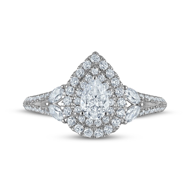 Main Image 3 of Adore Pear-Shaped Diamond Double Halo Engagement Ring 7/8 ct tw 14K White Gold