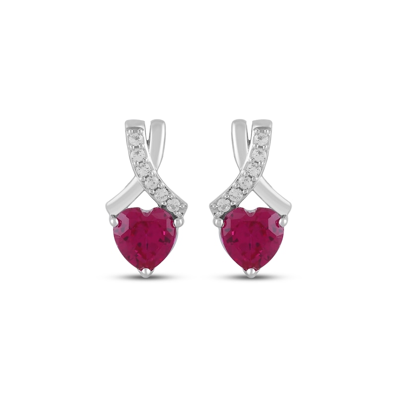 Main Image 2 of Heart-Shaped Lab-Created Ruby & White Lab-Created Sapphire Earrings Sterling Silver