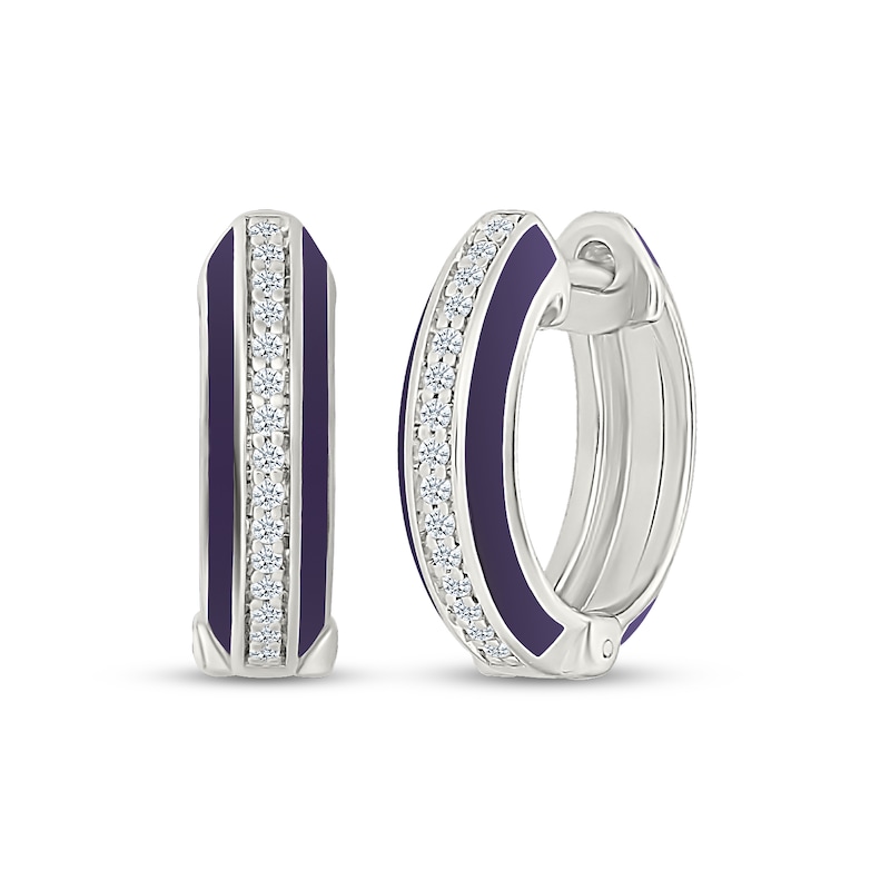 Main Image 1 of Diamond & Purple Enamel Hoop Earrings 1/6 ct tw Sterling Silver