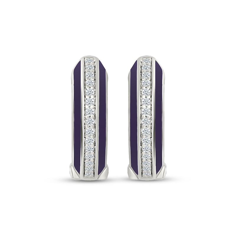 Main Image 2 of Diamond & Purple Enamel Hoop Earrings 1/6 ct tw Sterling Silver