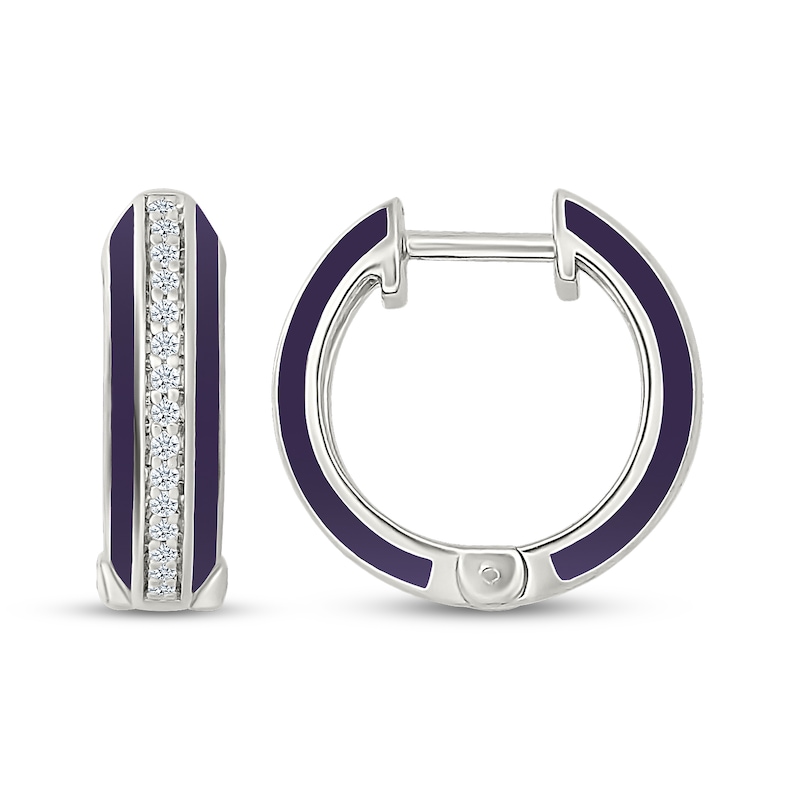 Main Image 3 of Diamond & Purple Enamel Hoop Earrings 1/6 ct tw Sterling Silver