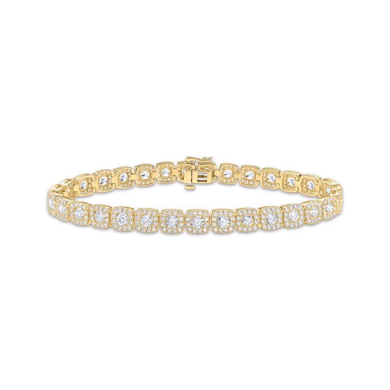 Main Image 1 of KAY Lab-Grown Diamonds Men's Cushion Link Bracelet 12-3/8 ct tw 10K Yellow Gold 8.5"