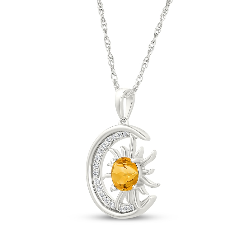 Main Image 2 of Citrine & White Lab-Created Sapphire Crescent Moon & Sun Necklace Sterling Silver 18"