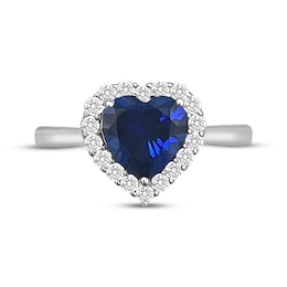 Heart-Shaped Blue Lab-Created Sapphire & White Lab-Created Sapphire Halo Ring Sterling Silver