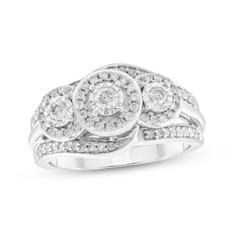 Main Image 1 of Adore Round-Cut Diamond Three-Stone Halo Engagement Ring 1/2 ct tw 14K White Gold