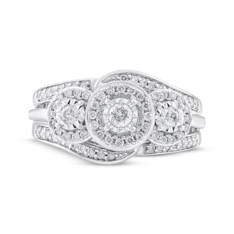 Main Image 3 of Adore Round-Cut Diamond Three-Stone Halo Engagement Ring 1/2 ct tw 14K White Gold
