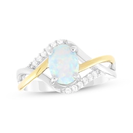 Oval-Cut Lab-Created Opal & White Lab-Created Sapphire Ring Sterling Silver & 10K Yellow Gold