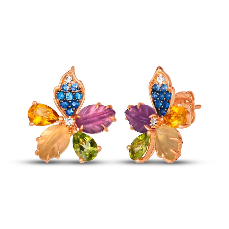 Main Image 1 of Le Vian Multi-Gemstone & Diamond Accent Flower Stud Earrings 14K Strawberry Gold