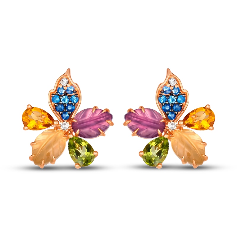 Main Image 2 of Le Vian Multi-Gemstone & Diamond Accent Flower Stud Earrings 14K Strawberry Gold