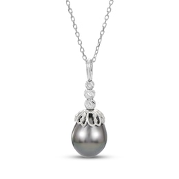 Tahitian Cultured Pearl Necklace Sterling Silver 18"