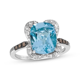 Le Vian Cushion-Cut Blue Topaz Scalloped Frame Ring 1/5 ct tw Diamonds 14K Vanilla Gold