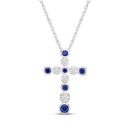 Blue & White Lab-Created Sapphire Alternating Cross Necklace Sterling Silver 18"