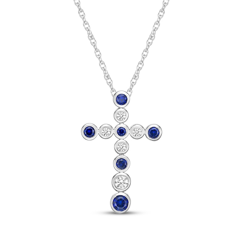 Main Image 1 of Blue & White Lab-Created Sapphire Alternating Cross Necklace Sterling Silver 18"