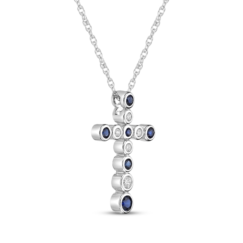 Main Image 2 of Blue & White Lab-Created Sapphire Alternating Cross Necklace Sterling Silver 18"