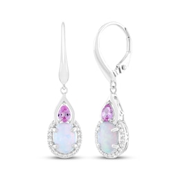 Oval-Cut Lab-Created Opal & Pink Lab-Created Sapphire Dangle Earrings Sterling Silver
