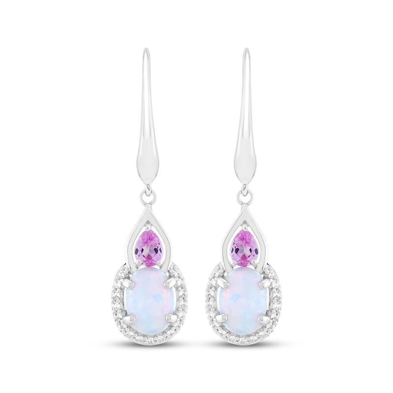 Main Image 2 of Oval-Cut Lab-Created Opal & Pink Lab-Created Sapphire Dangle Earrings Sterling Silver