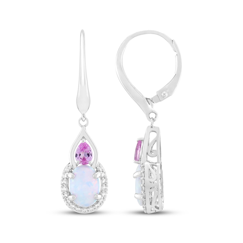 Main Image 3 of Oval-Cut Lab-Created Opal & Pink Lab-Created Sapphire Dangle Earrings Sterling Silver