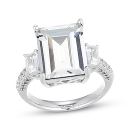 Emerald-Cut White Lab-Created Sapphire Three-Stone Ring Sterling Silver