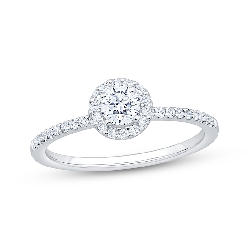Main Image 1 of Round-Cut Diamond Halo Engagement Ring 1/2 ct tw 10K White Gold