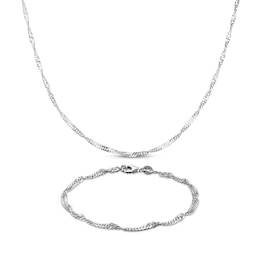 3mm Singapore Chain Necklace & Bracelet Set Sterling Silver