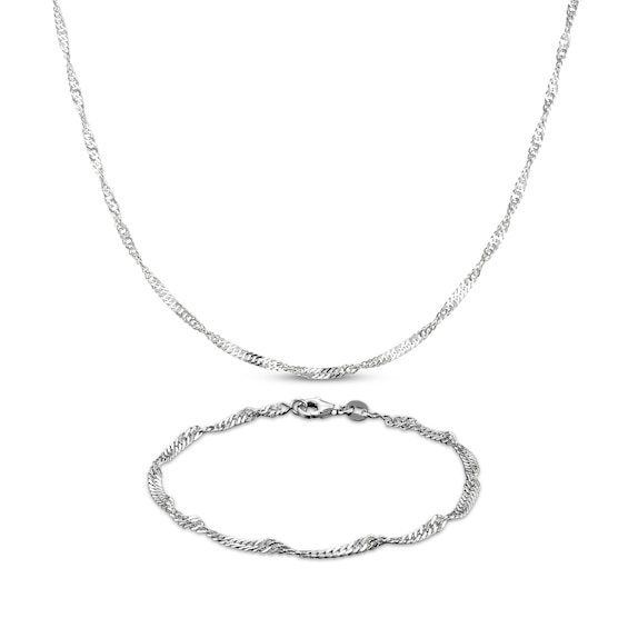 3mm Singapore Chain Necklace & Bracelet Set Sterling Silver