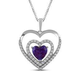 Heart-Shaped Lab-Created Alexandrite & White Lab-Created Sapphire Frame Necklace Sterling Silver 18"