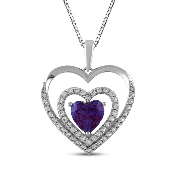 Heart-Shaped Lab-Created Alexandrite & White Lab-Created Sapphire Frame Necklace Sterling Silver 18"