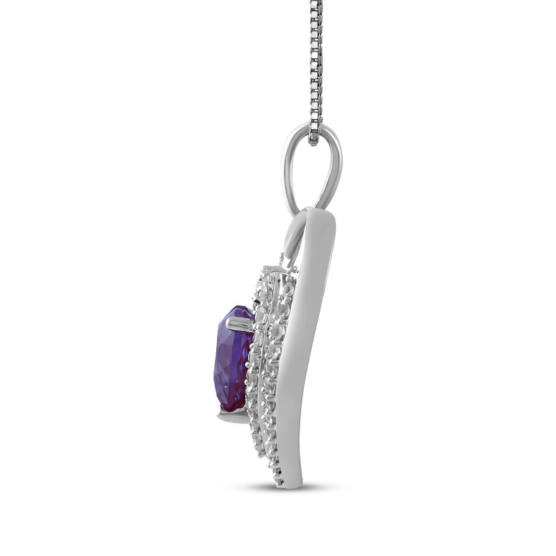 Main Image 2 of Heart-Shaped Lab-Created Alexandrite & White Lab-Created Sapphire Frame Necklace Sterling Silver 18"