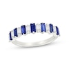 Thumbnail Image 1 of Baguette-Cut Blue & White Lab-Created Sapphire Alternating Ring Sterling Silver